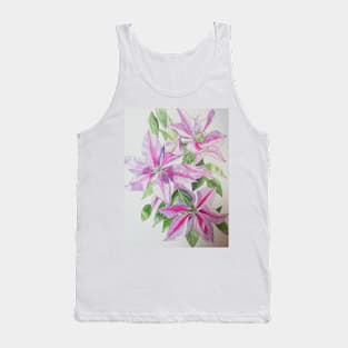 Pink clematis watercolor flowers painting Tank Top